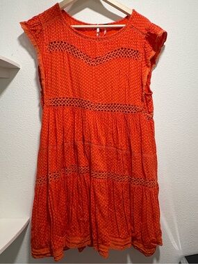 Free People Bright Orange Lace-Trim Mini Dress